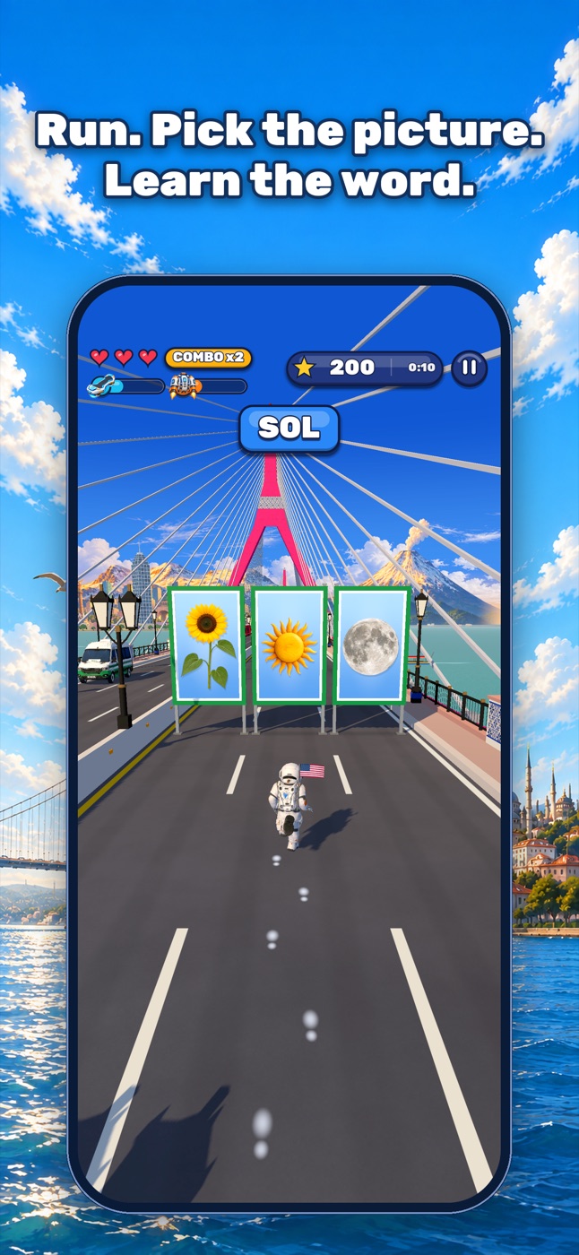 Three-lane vocabulary gameplay